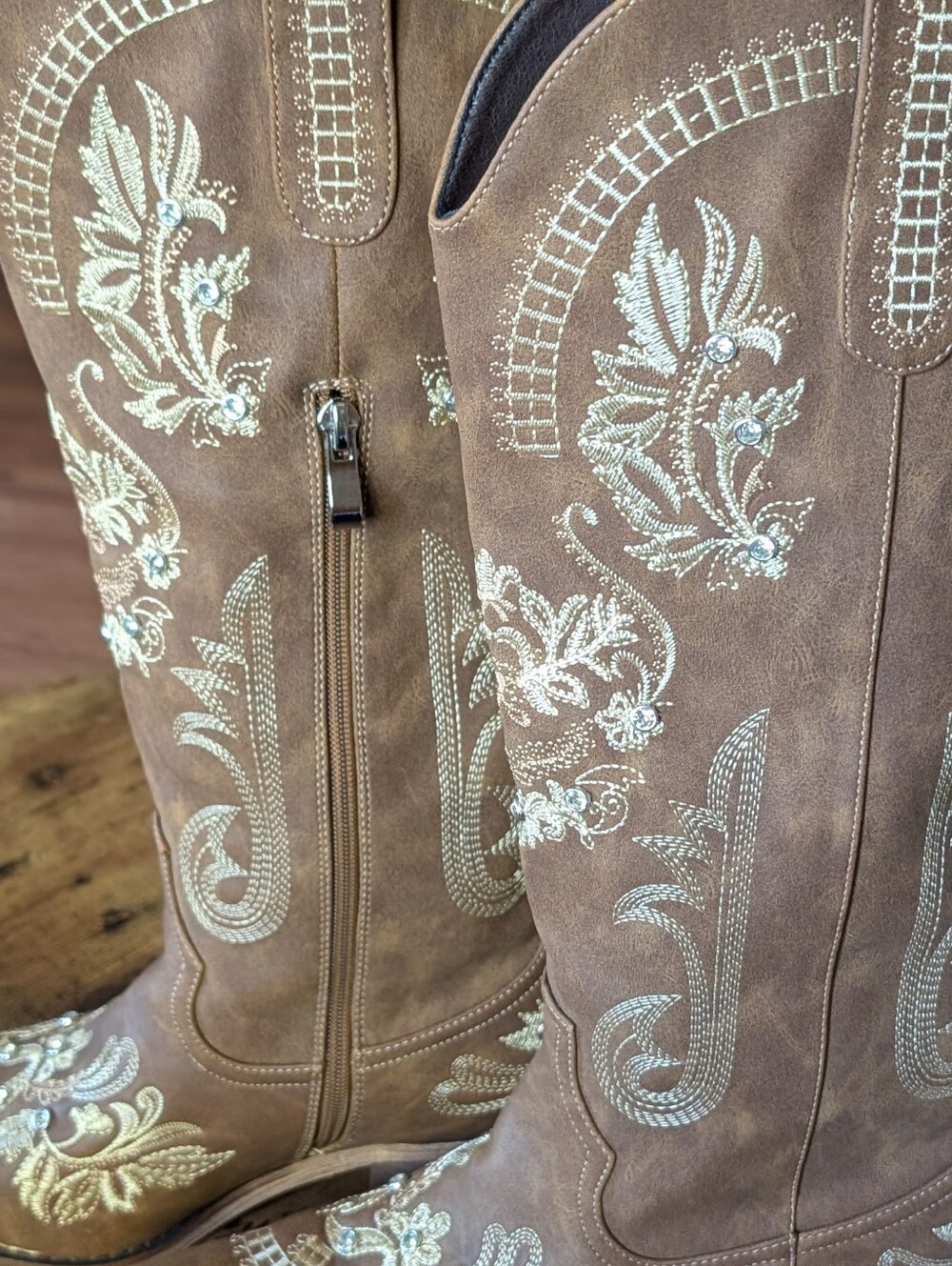 Embroidered Brown Western Riding Boots - Women's